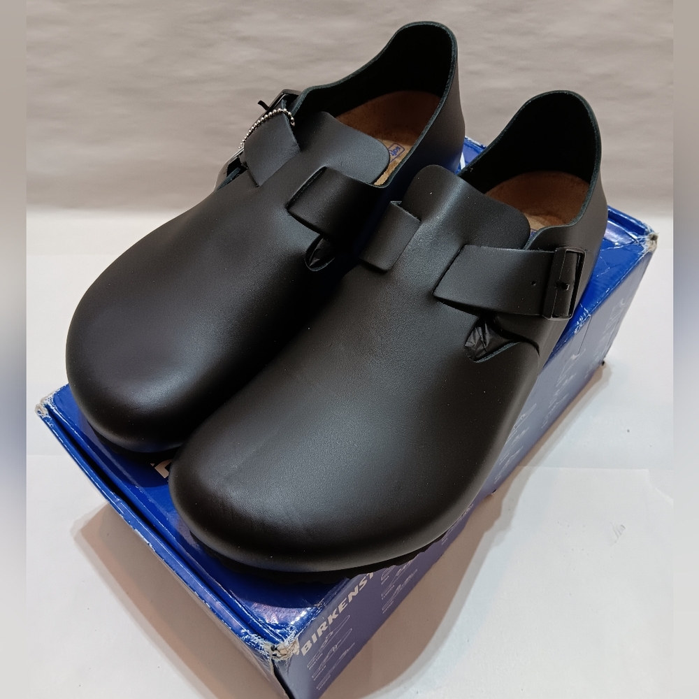Birkenstock London Leather Black Size EU 45 / US M12 Regular Fit Soft Footbed